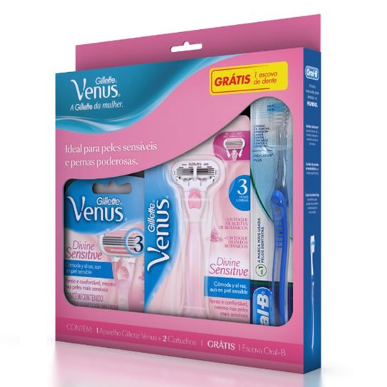Aparelho para Depilar Venus Divine Sensitive + Carga Venus Divine Sensitive com 2 Unidades Grátis Escova de Dente Oral-B