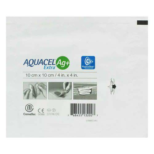 Aquacel Ag+ Extra Convatec Curativo Antimicrobiano Hydrofiber Prata 10x10cm (unidade)
