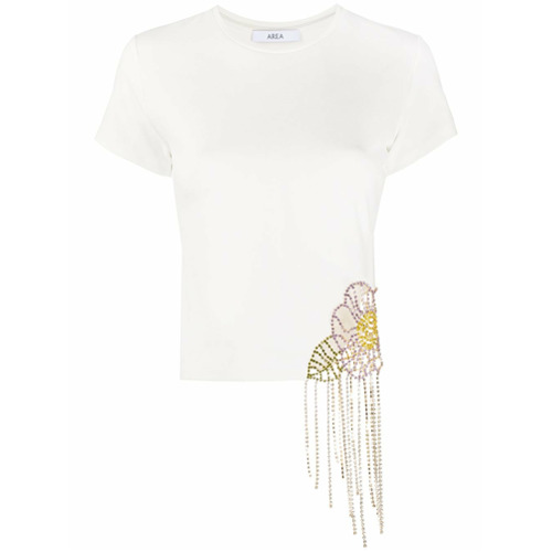 AREA Camiseta com Detalhe de Franjas - Branco