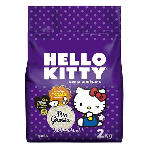 Areia Higiênica Biodegradável Grossa para Gatos Hello Kitty Roxa - 2kg