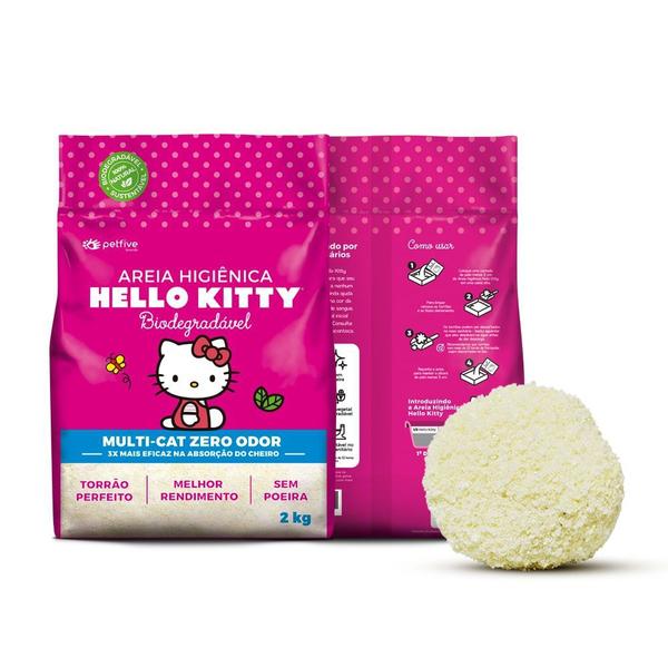 Areia Higiênica Hello Kitty Bio Fina 2kg ( Rosa ) - Pet Five