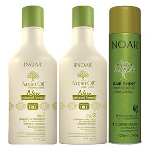 Argan Oil New Advanced Inoar - Shampoo 250ml + Tratamento Antifrizz 250ml + Spray 400ml Kit