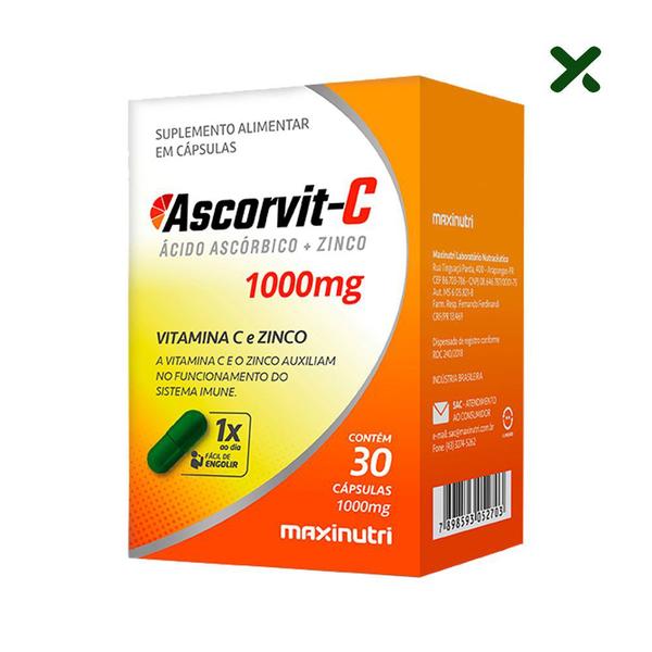 AscorVit C 1000mg Vitamina C e Zinco 30 Cápsulas Loja Maxinutri