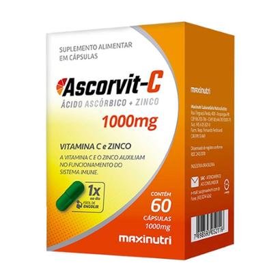 AscorVit C 1000mg Vitamina C e Zinco 60 Cápsulas Maxinutri