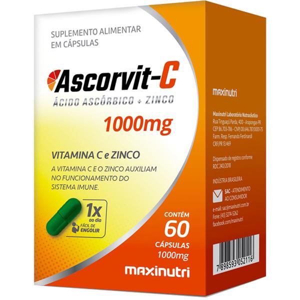 Ascorvit C 1000mg Vitamina C + Zinco 60 Cápsulas - Maxinutri
