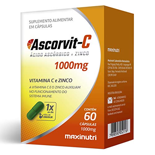 Ascorvit-C Vitamina C e Zinco 1000mg 60 Cápsulas Maxinutri