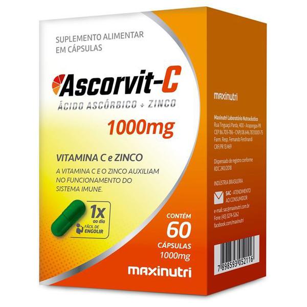 Ascorvit C - Vitamina C e Zinco 1000mg 60 Cápsulas - Maxinutri