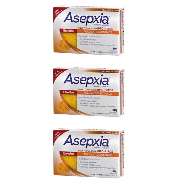Asépxia Sabonete Enxofre 80g (Kit C/03)