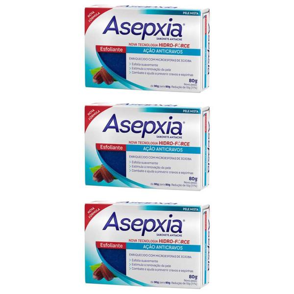 Asépxia Sabonete Esfoliante 80g (Kit C/03)