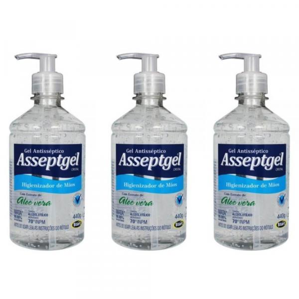 Asseptgel Álcool 70% Etílico Gel 440g (Kit C/03)