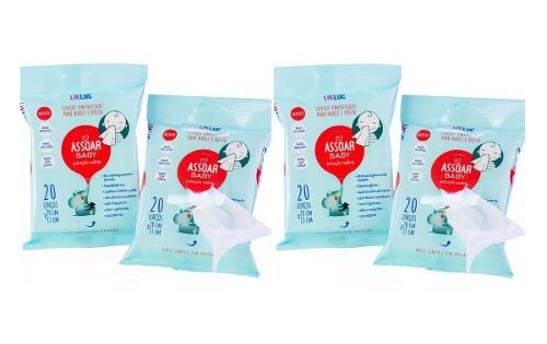 Assoar Baby - Kit 4 Lenços Umedecidos em Solução Salina para Nariz e Rosto - Likluc