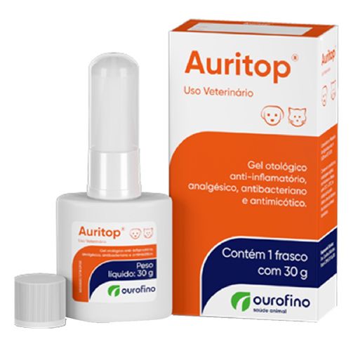 Auritop Ourofino Gel Otológico (ciprofloxacina, Cetoconazol, Fluocinolona e Lidocaína) para Tratamento de Otite em Cães