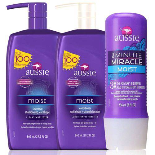 Aussie Kit Moist Shampoo, Condicionador 865ml e Mascara 236ml