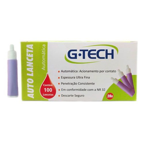 Auto Lanceta Medição Glicose G-TECH 28G 100un