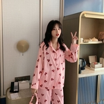 Autumn manga comprida Sweet Heart Impressão Pijamas Leisure Suit Wear para Mulheres com remendo do olho