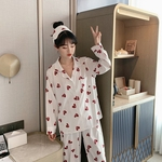 Autumn manga comprida Sweet Heart Impressão Pijamas Leisure Suit Wear para Mulheres com remendo do olho