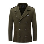 Autumn Winter Men Double-breasted Coat Fashion Solid Color Lapel Windbreaker Overcoat