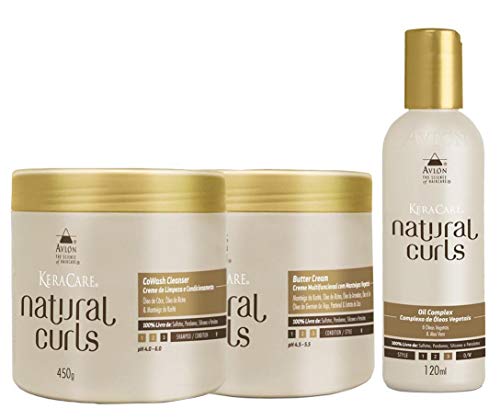 Avlon KeraCare Natural Curls CoWash (450ml), Butter Cream (450ml) e Oil (120ml)