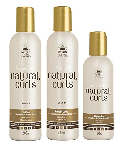 Avlon KeraCare Natural Curls CurlPoo (240ml), Smooth Curly (240ml) e Oil (120ml)