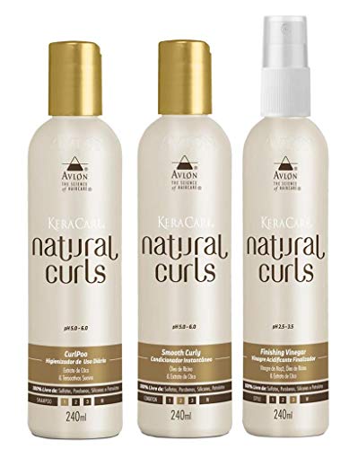 Avlon KeraCare Natural Curls CurlPoo (240ml), Smooth Curly (240ml) e Vinegar (240ml)