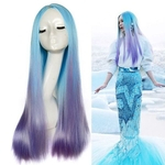 Blue ombre synthetic wigs long stright beauty product mermaid cosplay wig side bangs free weaving cap