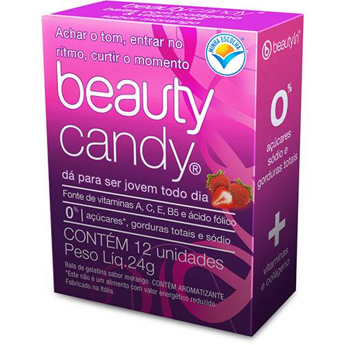 Bala Fortificante Beauty Candy Morango e Colágeno 24g - Beauty'In