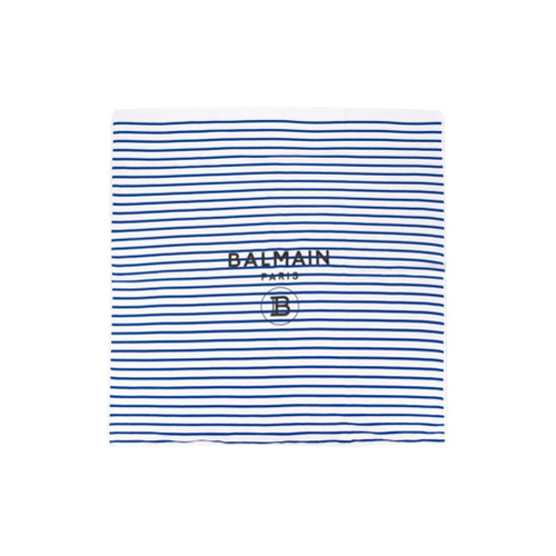 Balmain Kids Cobertor Listrado com Logo - Azul
