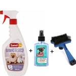 Banho a Seco Cachorro e Gato, Colônia Baby, Escova Rasqueadeira autolimpante - Limpeza higiene cães e gatos