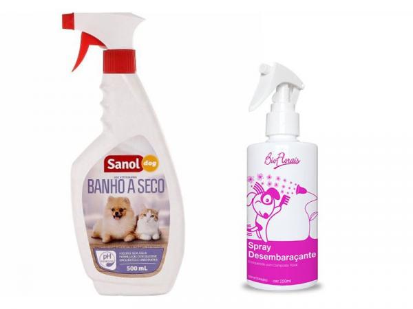 Banho a Seco para Cachorros e Gatos Sanol + Spray Fluido Desembaraçante para Pêlos BioFlorais - Sanol Bioflorais