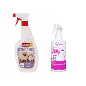 Banho a Seco para Cachorros e Gatos Sanol + Spray Fluido Desembaraçante para Pêlos BioFlorais