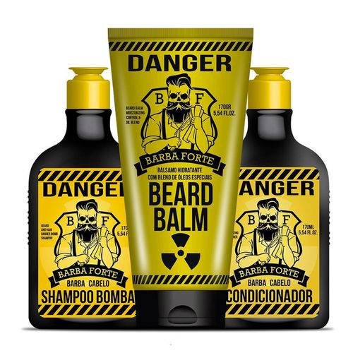 Barba Forte Danger Kit Shampoo + Condicionador Bomba + Bálsamo para Barba - 3x 170ml