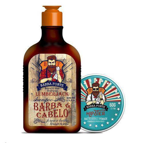 Barba Forte Kit Shampoo Barba e Cabelo Lumberjack + Pomada Matte Effect Hipster
