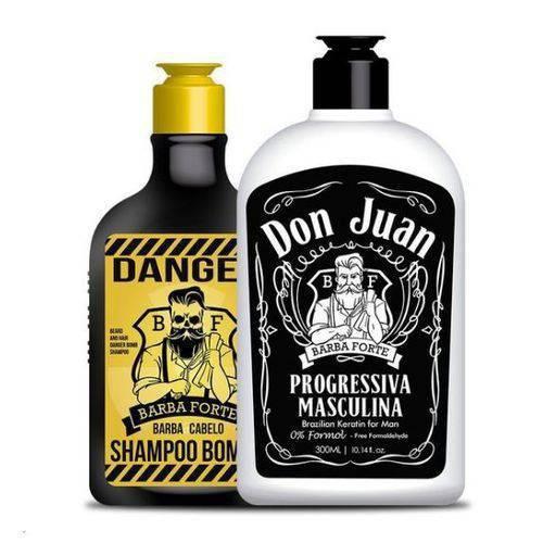 Barba Forte Kit Shampoo Bomba Danger + Progressiva Masculina Don Juan