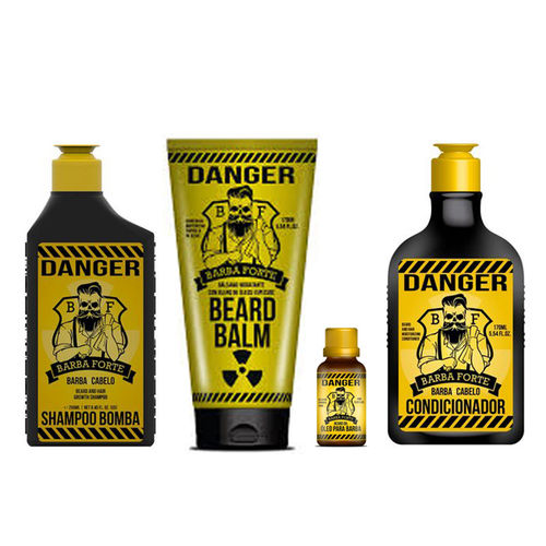 Barba Forte Shampoo Danger + Condicionador Danger + Bálsamo Beard Balm Danger + Óleo Danger 10ml