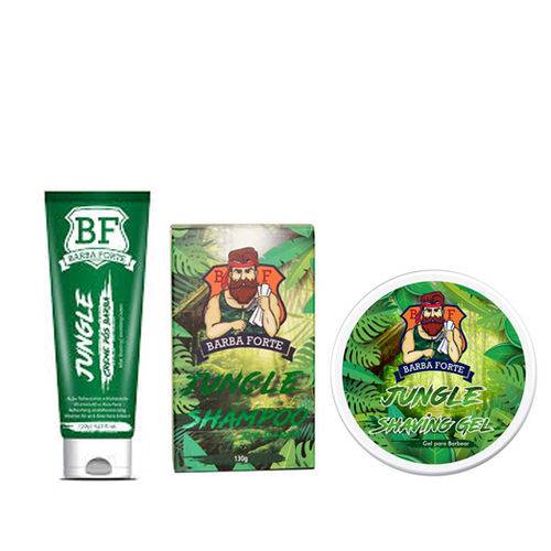Barba Forte Shampoo em Barra Jungle 130g + Shaving Gel Jungle 170g + Creme Pós Barba 120g