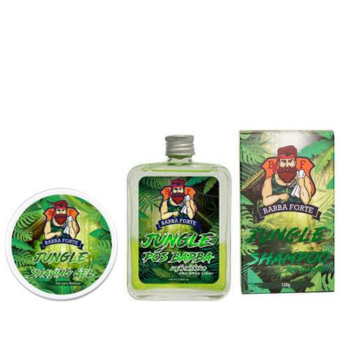 Barba Forte Shampoo em Barra Jungle 130g + Shaving Gel Jungle 170g + Loção Pós Barba Jungle 100ml