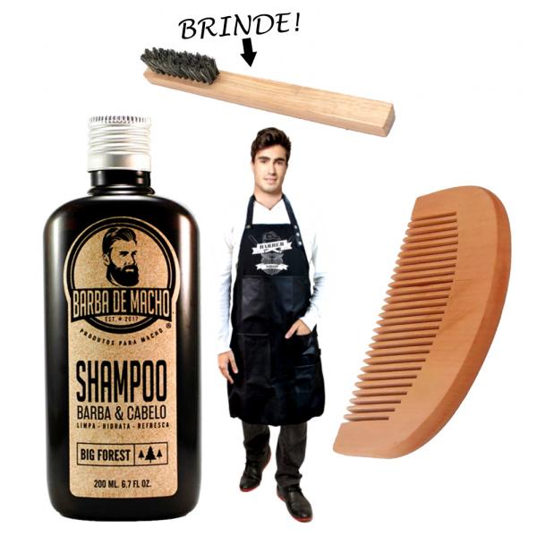 Kit Shampoo - Pente de Bolso - Avental Barbearia Salão - Barba de Macho