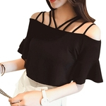 Barco mulheres elegantes solto Flared luva Off-ombro Neck Tops