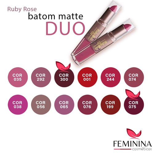 Batom Duo 2 em 1 Efeito Matte Ruby Rose Feminina Cosméticos ((035))