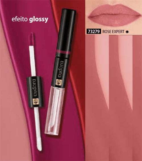 Batom Liquido Duo Lip Tint Duo Eudora Glam 12 Horas de Duração (Rose Expert)