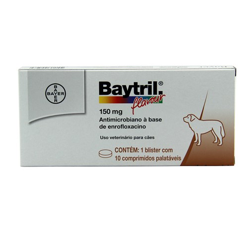 Baytril Flavour 150mg 10 Comp Bayer Antibiótico Cães
