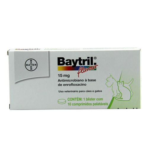 Baytril Flavour 15mg 10 Comprimidos Bayer Antibiótico Cães e Gatos