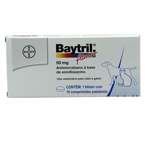 Baytril Flavour 50mg 10 Comp - Bayer (Antibiótico Cães e Gatos)
