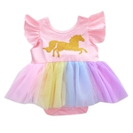 Bebé Criança Macacão vestido dos desenhos animados Unicórnio dourado Cor-de-rosa Princesa Gause Short Skirt