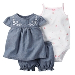 Bebé de 3PCS roupa de algodão Set mangas Romper + calças curtas + manga curta Tops Outfits presente