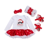 Bebê do Natal manga comprida Jumpsuit Dress + Headband + joelheiras + Shoes Jumpsuit Set for Girls