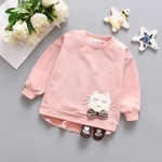 Bebé doce da criança adorável Gato bordado manga comprida Pullover Camisa Sweater Top