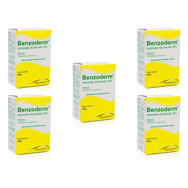 Benzoderm Benzoato de Benzila Elimina Piolhos Lêndeas Sarnas Sabonete 5x 60g - Pharmascience - Pharma Science