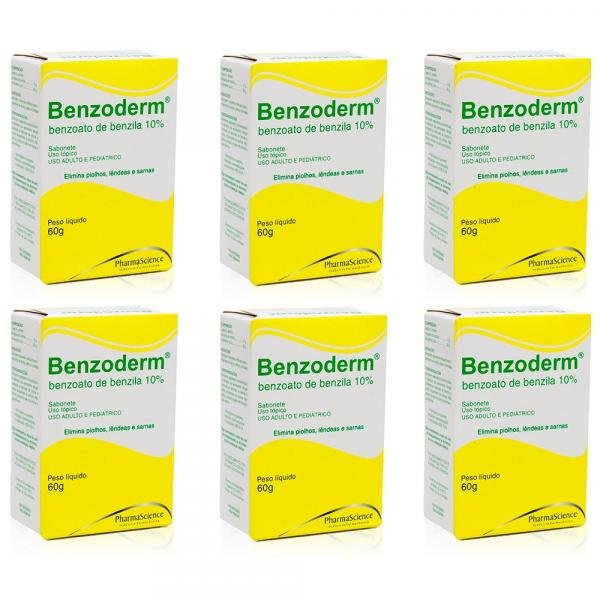 Benzoderm Benzoato de Benzila Elimina Piolhos Lêndeas Sarnas Sabonete Combo 6x60g - Pharmascience - Pharma Science