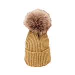 Big Pompom Cute Women Solid Color Turn Up Cuff Beanie Cap Winter Knitted Hat